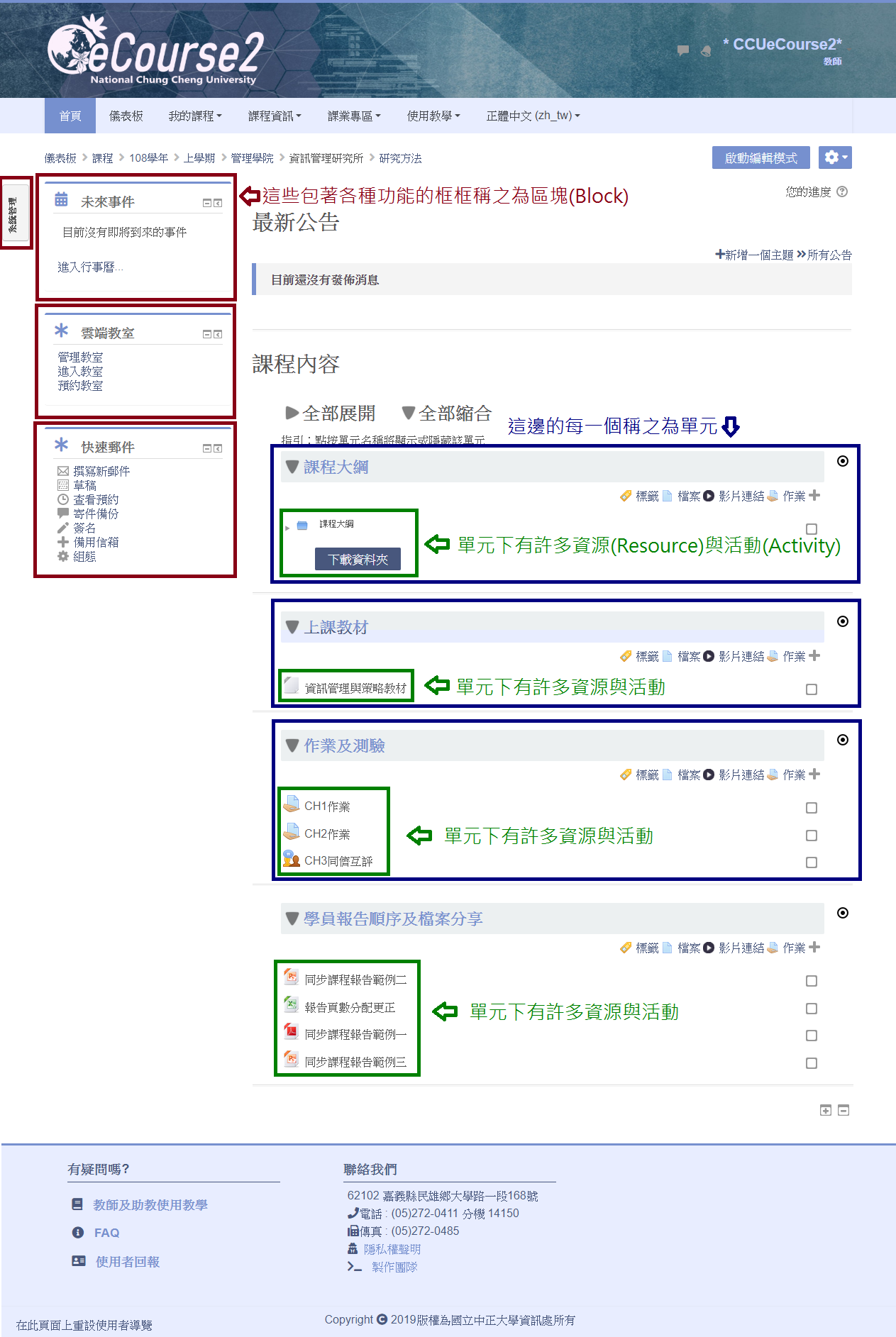 課程主頁面名詞說明